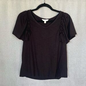 LC Lauren Conrad Black Flutter Ruffle Short Sleeve Top Size XS